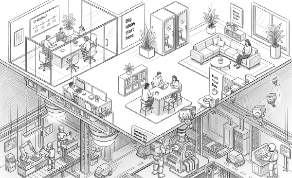 Isometric office line drawing